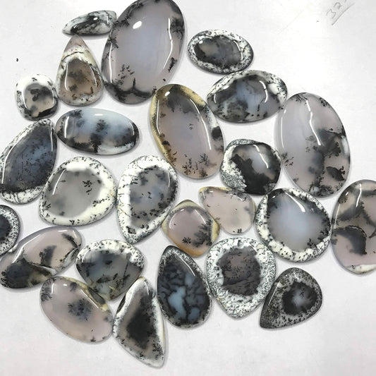 Natural dendrite opal gemstone cabochons mixed shapes oval teardrop ā individual pieces Australia origin