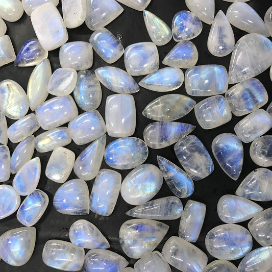 (4 to 5pcs) Natural Rainbow Moonstone Gemstone Wholesale Cabochons Lot, Jewelry Making Loose Gemstone, Polished Decor, DIY, Wire Wrapping, Reiki, Wikka, Healing Crystals, Bulk Gemstone