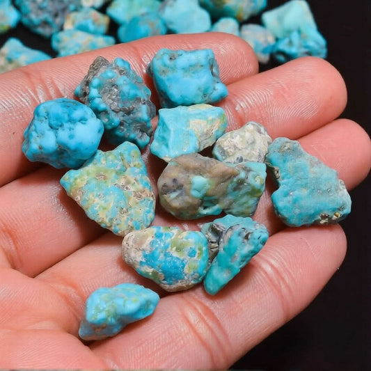 Vibrant Turquoise Blue Raw Gemstone with Natural Green-Brown Matrix