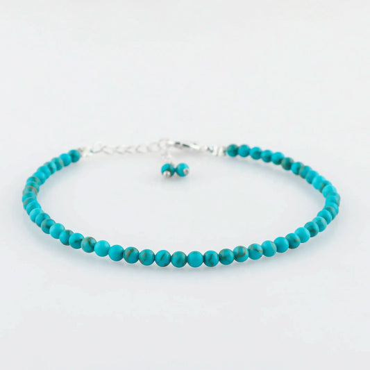 Natural Turquoise Gemstone mIcro Beads Bracelet, Blue Turquoise Silver Jewelry Armonia