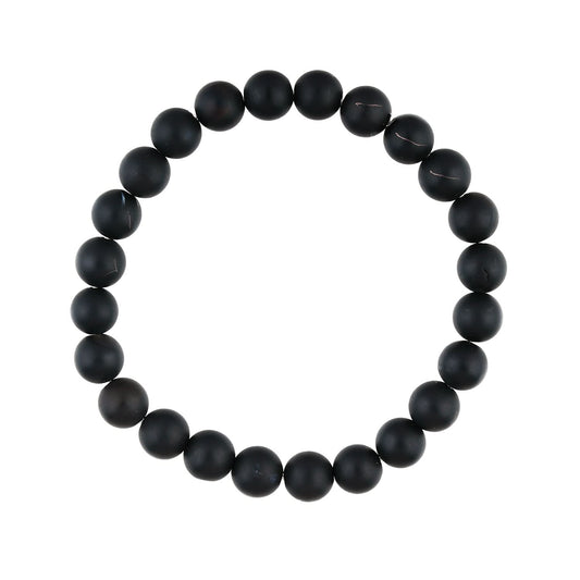 Minimal Matte Black Onyx beaded bracelet on a white background
