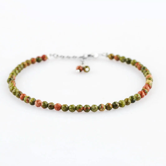 Natural Unakaite Gemstone Micro Round Beads Bracelet, Birthstone Healing Crystal Armonia