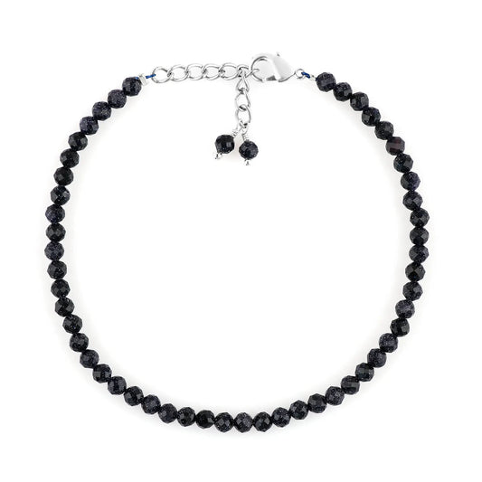 Natural Blue Sunstone Gemstone Micro Round Beads Bracelet, Birthstone Healing Crystal Armonia
