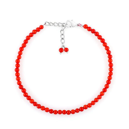 Natural Red Coral Gemstone Micro Beads Bracelet, Birthstone Healing Crystal Armonia