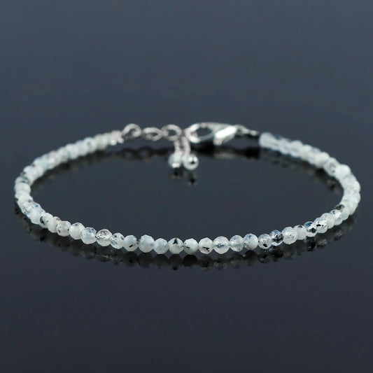 Natural Moonstone Micro-Faceted Round Beads Bracelet ā Rainbow Healing Crystal Birthstone Jewelry Armonia