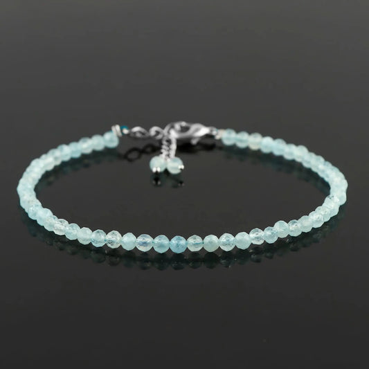 Natural Aquamarine Gemstone Micro-Faceted Beads Bracelet ā Healing Crystal Birthstone Jewelry Armonia