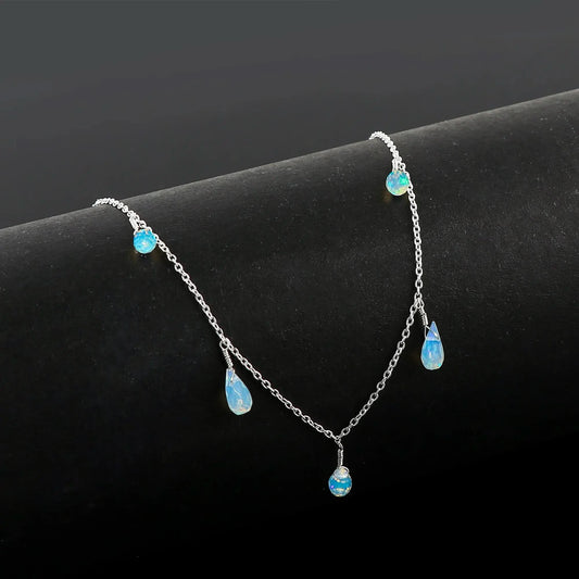 Flashing Fire Play Multicolour 18 Ct 5 Drop Ethiopian Opal Necklace in 925 silver