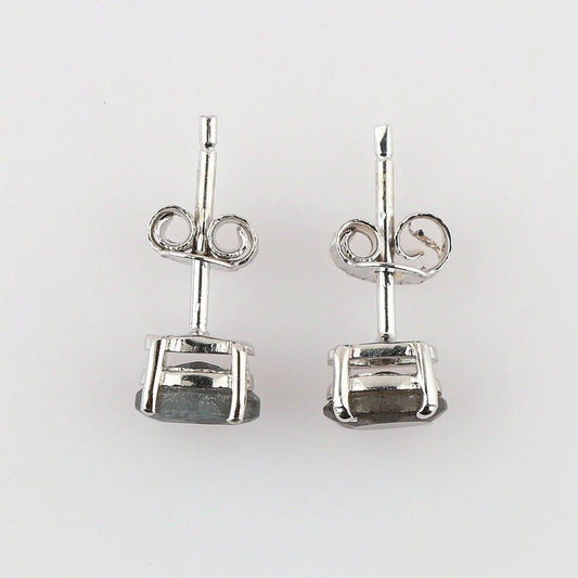 Natural Labradorite Crystal, Oval Shape 925 Silver Brilliant Cut Gemstone Stud Earrings Armonia Gems