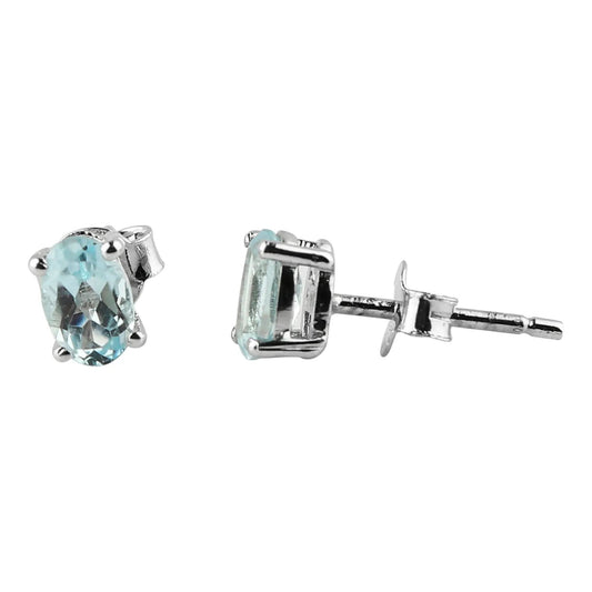 Natural Blue Topaz Oval Stud Earrings – 925 Silver, Brilliant Cut Gemstone Jewelry Armonia Gems
