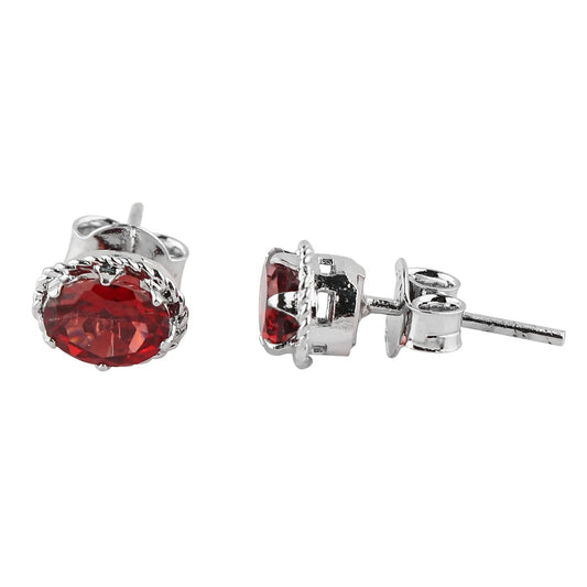 January Birthstone Garnet Earrings for Women – Sterling Silver Oval Cut Studs