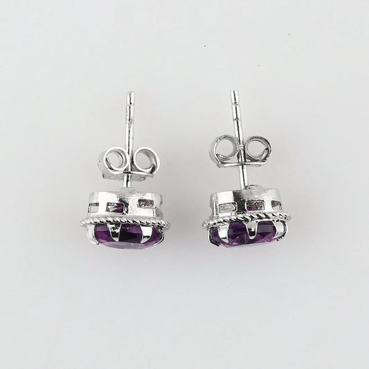 Brilliant cut Amethyst in Prong Setting with Rhodium Plated Silver Band