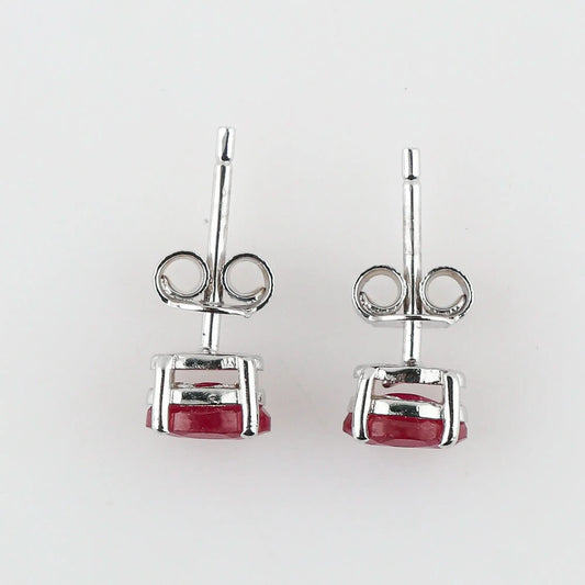 Pink Ruby Earrings with Brilliant Cut, Rhodium-Plated Setting