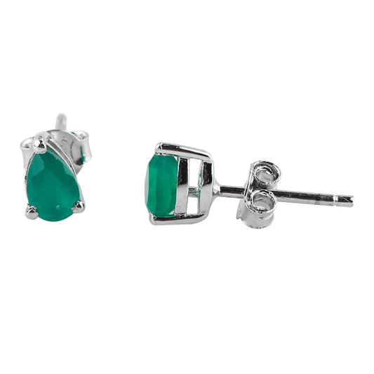 Rhodium plated 925 silver Green Onyx stud earrings elevating your jewelry fashion, Perfect 15th Anniversary gift