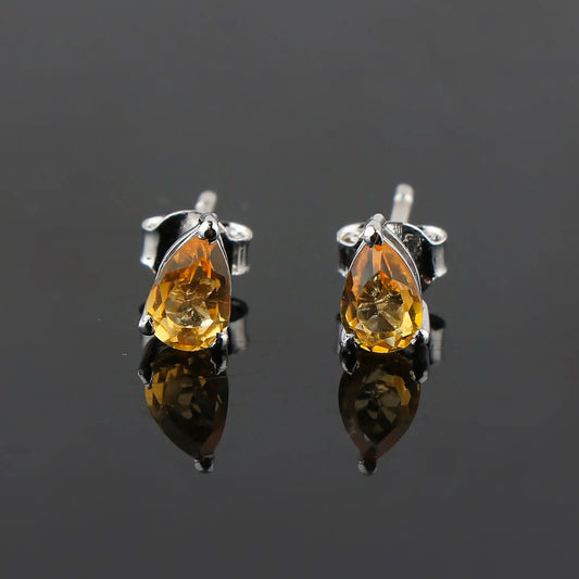 Vibrant yellow citrine earrings Madagascar origin brilliant cut gift for her