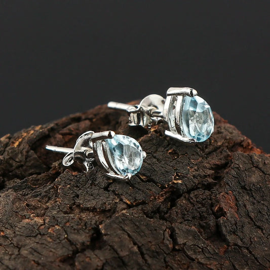 20 Year Anniversary Gift – Natural Sky Blue Topaz Earrings with Brilliant Cut