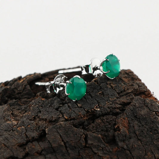 Perfect Round Shape Green Onyx Natural Gemstone Stud Earring for Women Armonia Gems