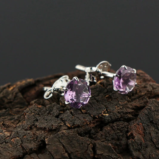Natural Rose de France Crystal Stud Earrings - Round Shape, Prong Setting, Chakra Healing Gemstone Jewelry for Women Armonia Gems