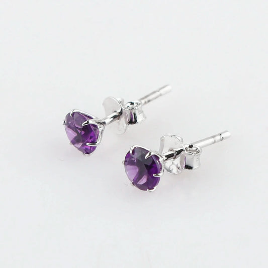 Natural Amethyst Round Shape Gemstone fitted Stud Earrings for Women - Prong style AA++ grade stone Fine Stud Earrings for Sale Armonia Gems