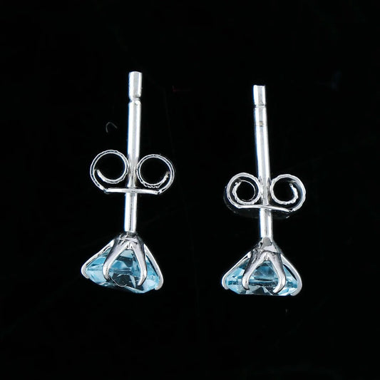 Natural Sky Blue Topaz Crystals Round Shape Stud Earring For Women, Chakra Energy Healing Gemstone, Real Crystal, Birthstone, Beautiful Women Simple Christmas Gift Jewelry Armonia Gems