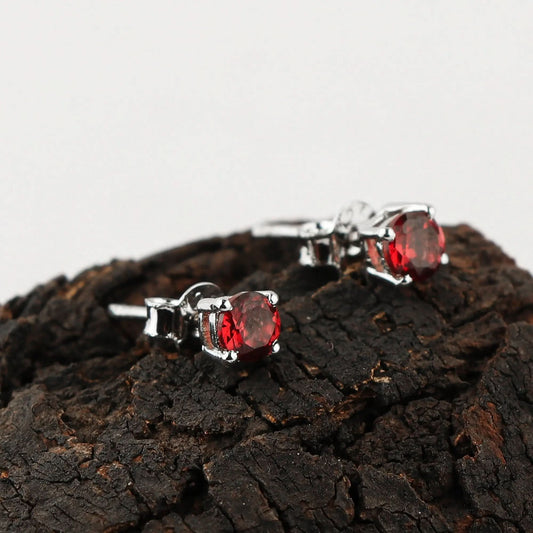 Natural Garnet Crystal Round Stud Earrings for Women | Crafted with 925 Sterling Silver | Birthstone Jewelry & Chakra Healing | Perfect Gift Armonia Gems