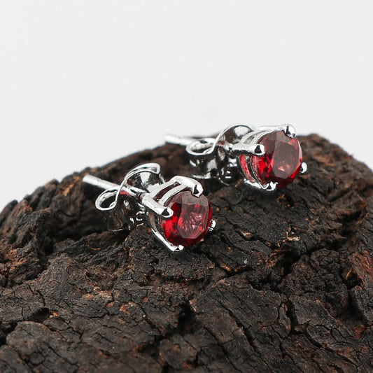 Natural Garnet Gemstone Stud Earrings | Round Shape, 925 Sterling Silver Crafted Jewelry Piece | Perfect fine Jewelry for Women that Suits any occasion Armonia Gems