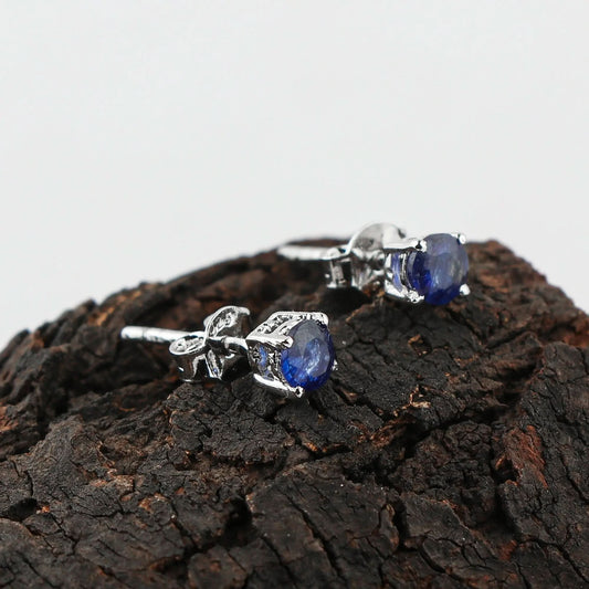 Natural Sapphire Round Stud Earrings | 4x4mm Brilliant Cut | 925 Sterling Silver | AA+ Quality | Perfect Gift for Women | Fine Jewelry Armonia Gems