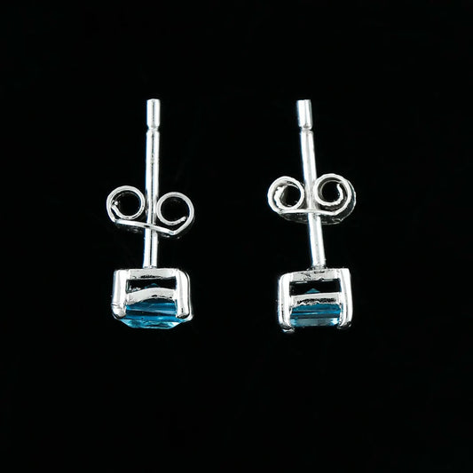 Square Cut Stud Earrings crafted from a 4x4 mm Natural Sky Blue Topaz Gemstone
