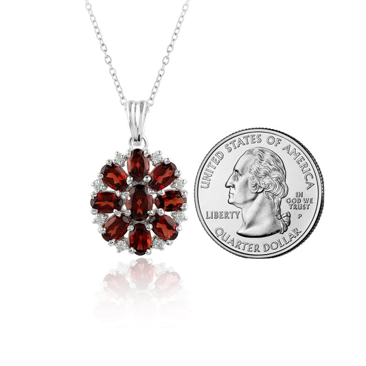 Red Garnet Pendant Necklace with 18 Inch Adjustable Chain