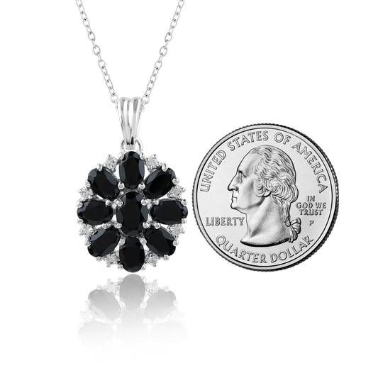 Genuine AA+ Quality Black Spinel Gemstone Pendant Necklace in Floral Design