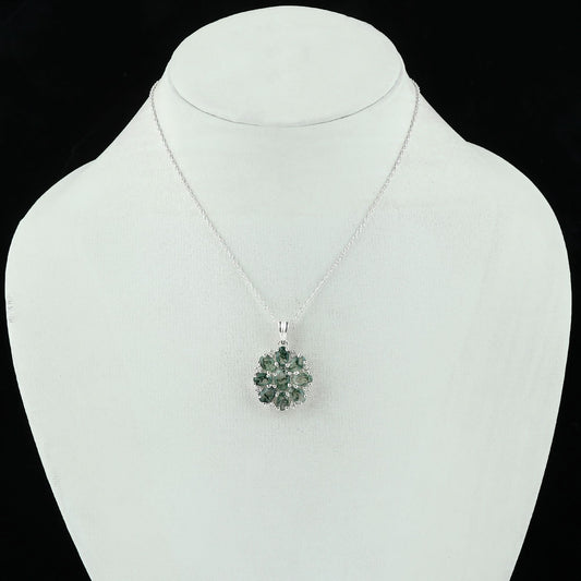 925 Sterling Silver made Real Moss Agate Pendant Necklace βA gift for Mom and Her