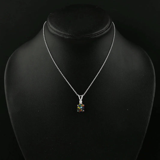 Verified Quality in 1.3 Ct White Dot Ethiopian Opal Pendant style in 925 silver