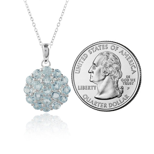 Round Faceted Sky Blue Topaz Pendant Necklace with a 18 Inch Chain