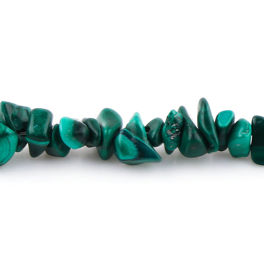 Green stone beads on a white background