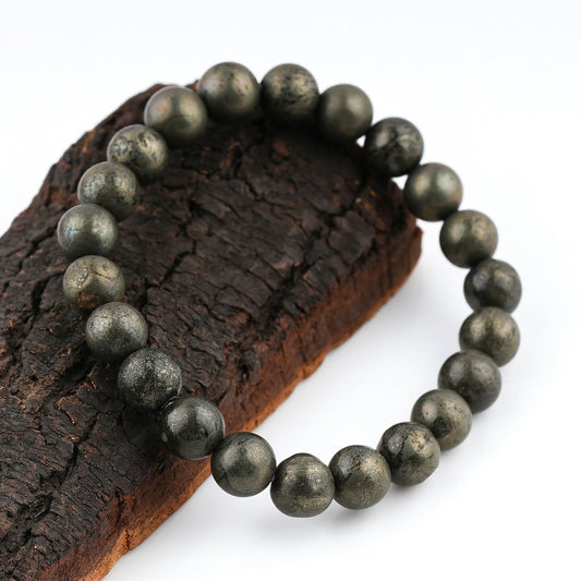 Pyrite Beaded Bracelet ā Natural Gemstone Elastic Stretch Bracelet for Men & Women | Minimal Beaded Bracelet