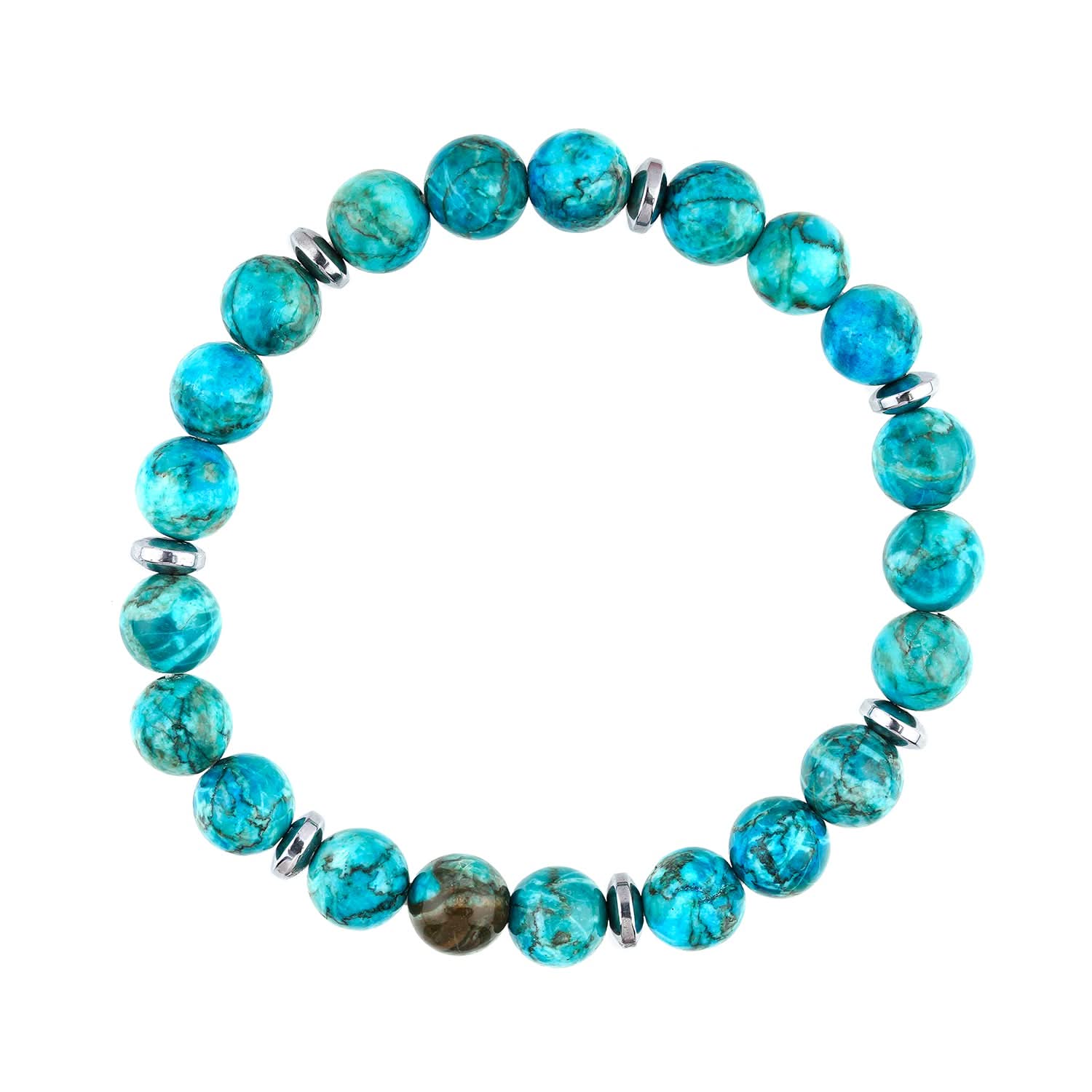 LKBEADS turquoise round smooth 8mm blue color beads adjustable thread cord bracelet for men, women, meditation, healing, yoga, prosperity