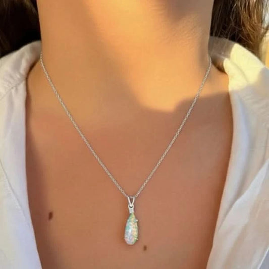 Natural White Dot Ethiopian Opal Pendant with play of color