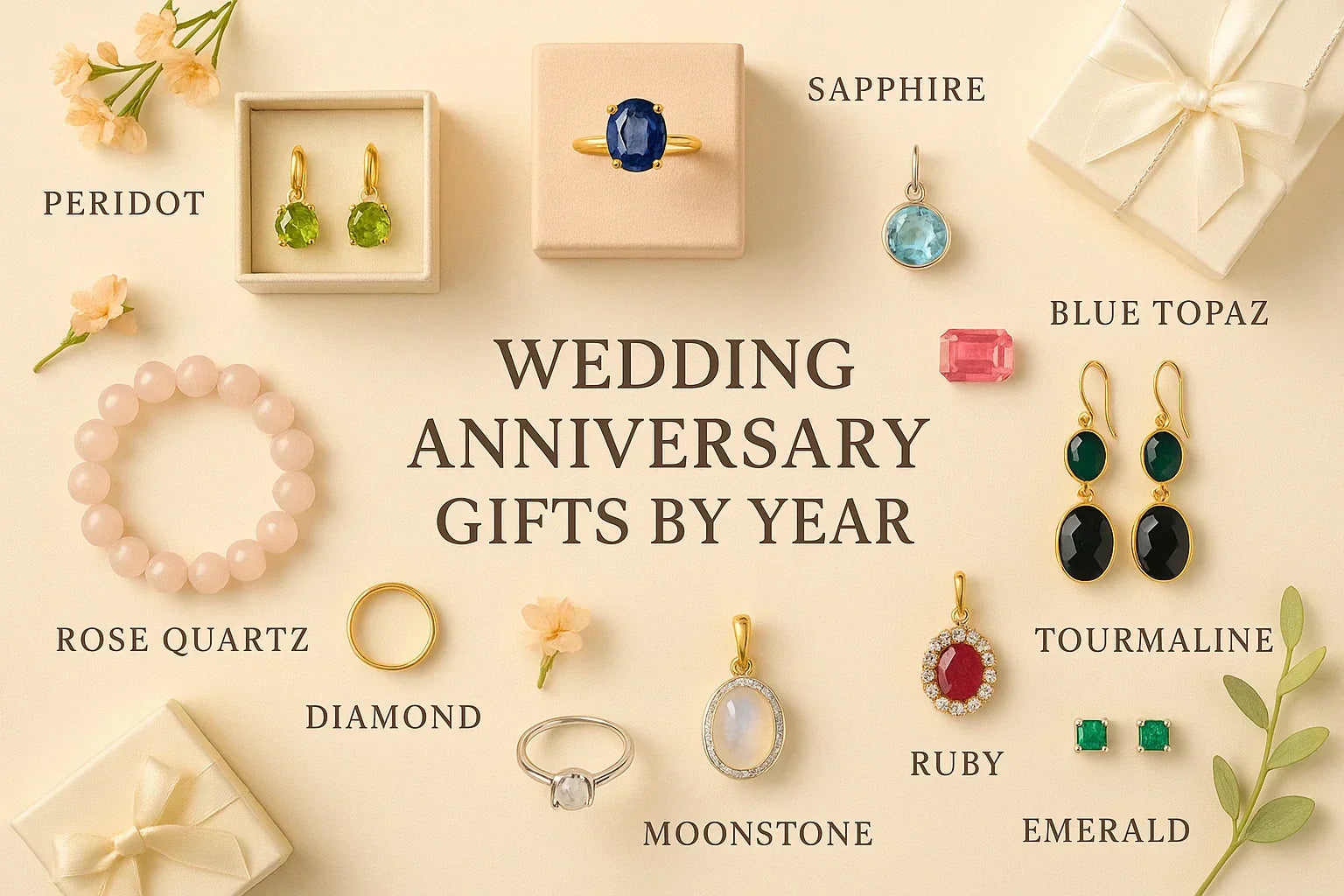 Wedding Anniversary Gifts by Year: Best Gemstones for 1st, 5th, 10th, 15th, 20th & 25th Anniversary Gifts