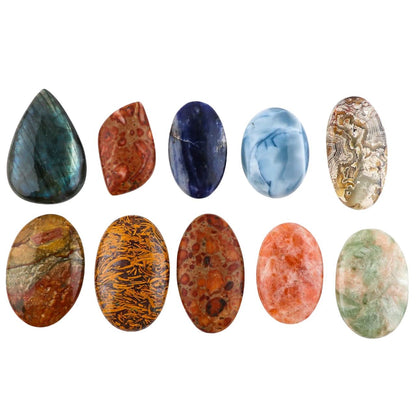 30-40MM, 5PCS, Natural Mix Gemstones Wholesale Cabochons Lot, Jewelry Making Loose Gemstone, DIY Stones, Wire Wrapping, Reiki, Wikka, Healing Crystals, Bulk Gemstone Deal, 260+ CARATS