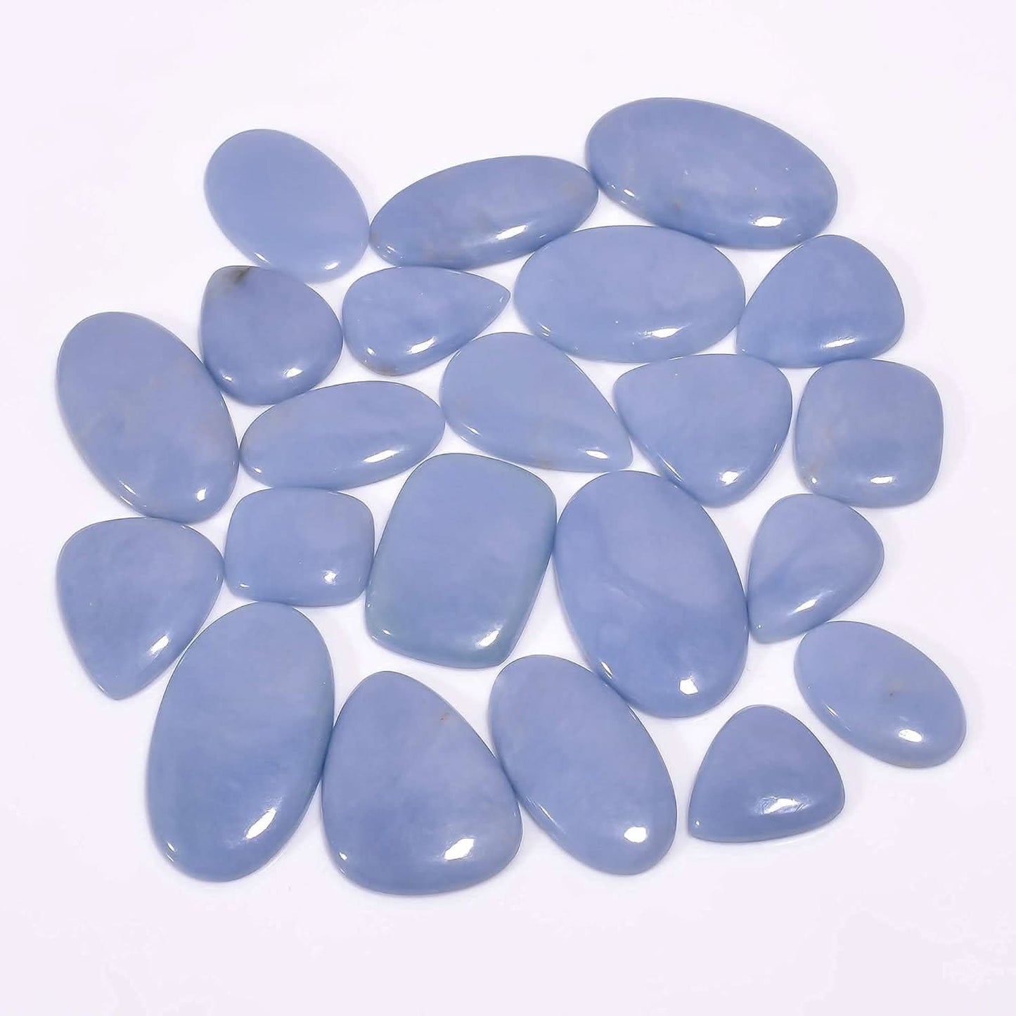 Wholesale angelite stone cabochons 20-35mm size range – scale reference sorted pieces