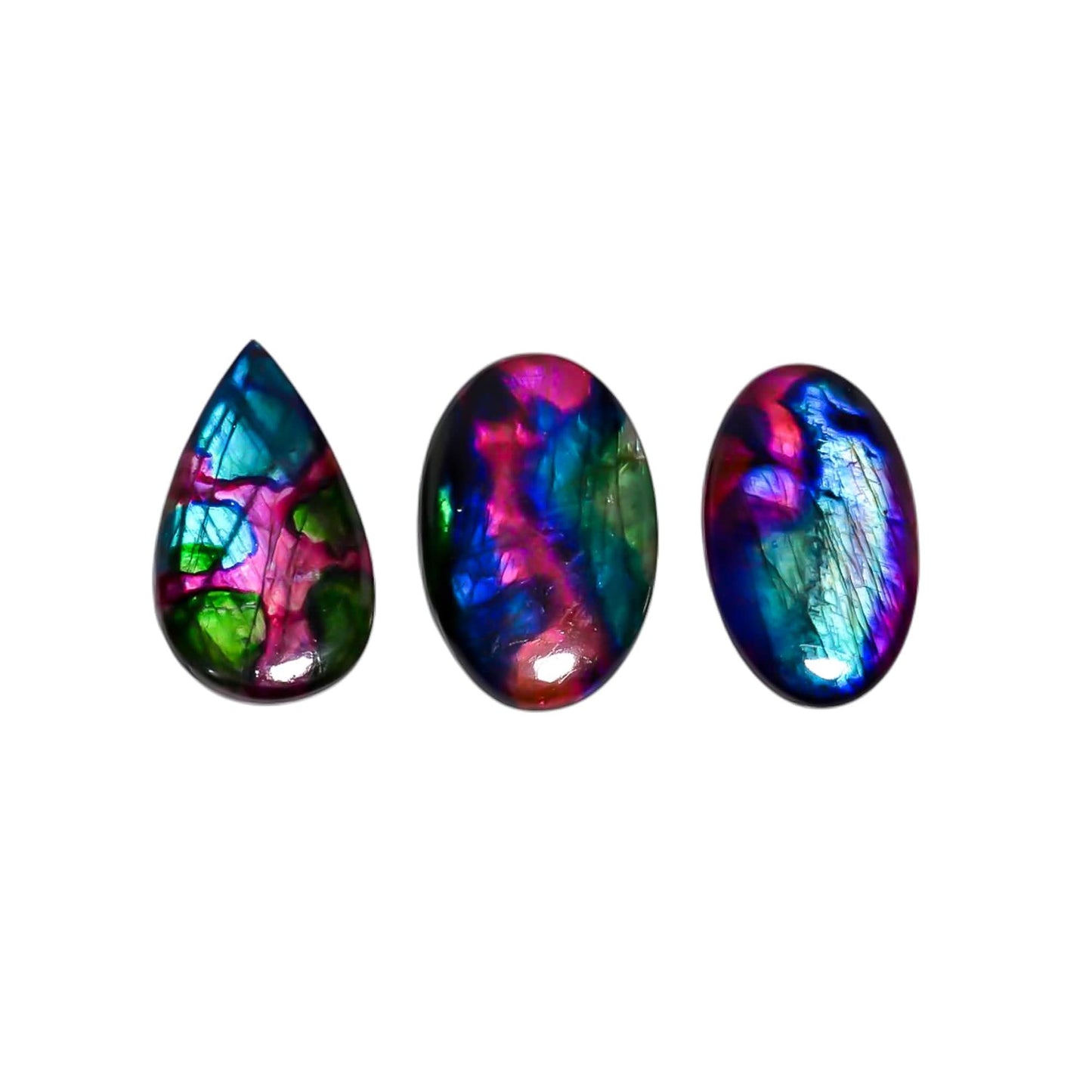 [40-50mm] [3pcs] Large Rainbow Pattern Labradorite Gemstones Cabochons, Jewelry Making Loose Gemstone, Polished Gems, DIY, Wire Wrapping, Reiki, Wikka, Healing Crystals, Bulk Gemstone Deal
