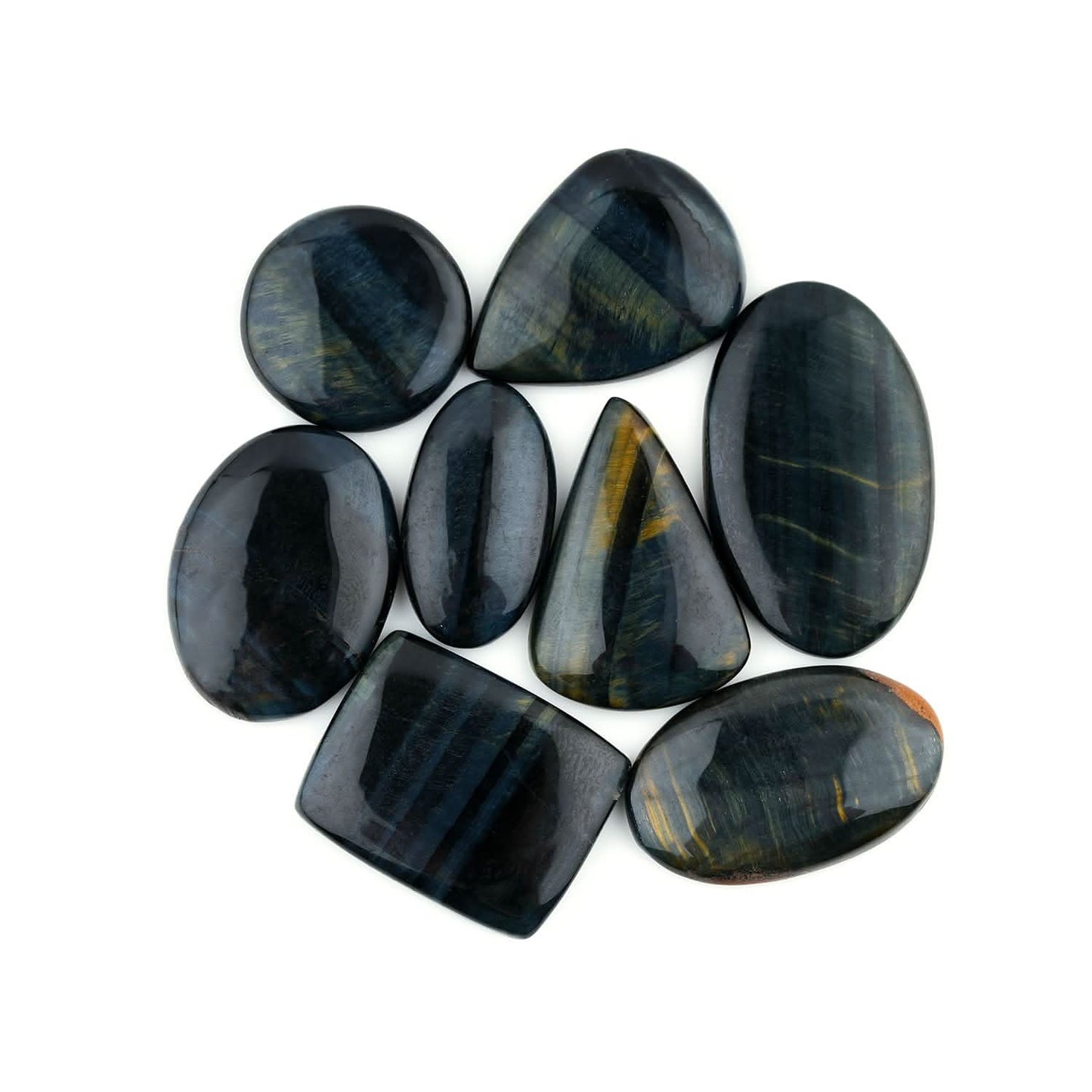 Natural blue tiger eye stone cabochon 3 pcs mix shape 25–35mm wholesale lot
