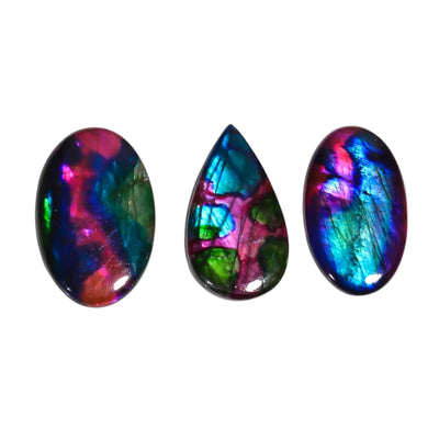 [40-50mm] [3pcs] Large Rainbow Pattern Labradorite Gemstones Cabochons, Jewelry Making Loose Gemstone, Polished Gems, DIY, Wire Wrapping, Reiki, Wikka, Healing Crystals, Bulk Gemstone Deal