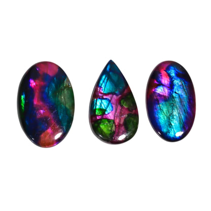 [40-50mm] [3pcs] Large Rainbow Pattern Labradorite Gemstones Cabochons, Jewelry Making Loose Gemstone, Polished Gems, DIY, Wire Wrapping, Reiki, Wikka, Healing Crystals, Bulk Gemstone Deal