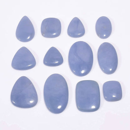 Natural angelite gemstone cabochons mixed shapes oval teardrop round – individual pieces detail