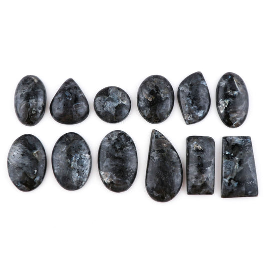100ct natural larvikite cabochon wholesale lot mixed shapes dark grey silver flash – full lot Madagascar AAA quality