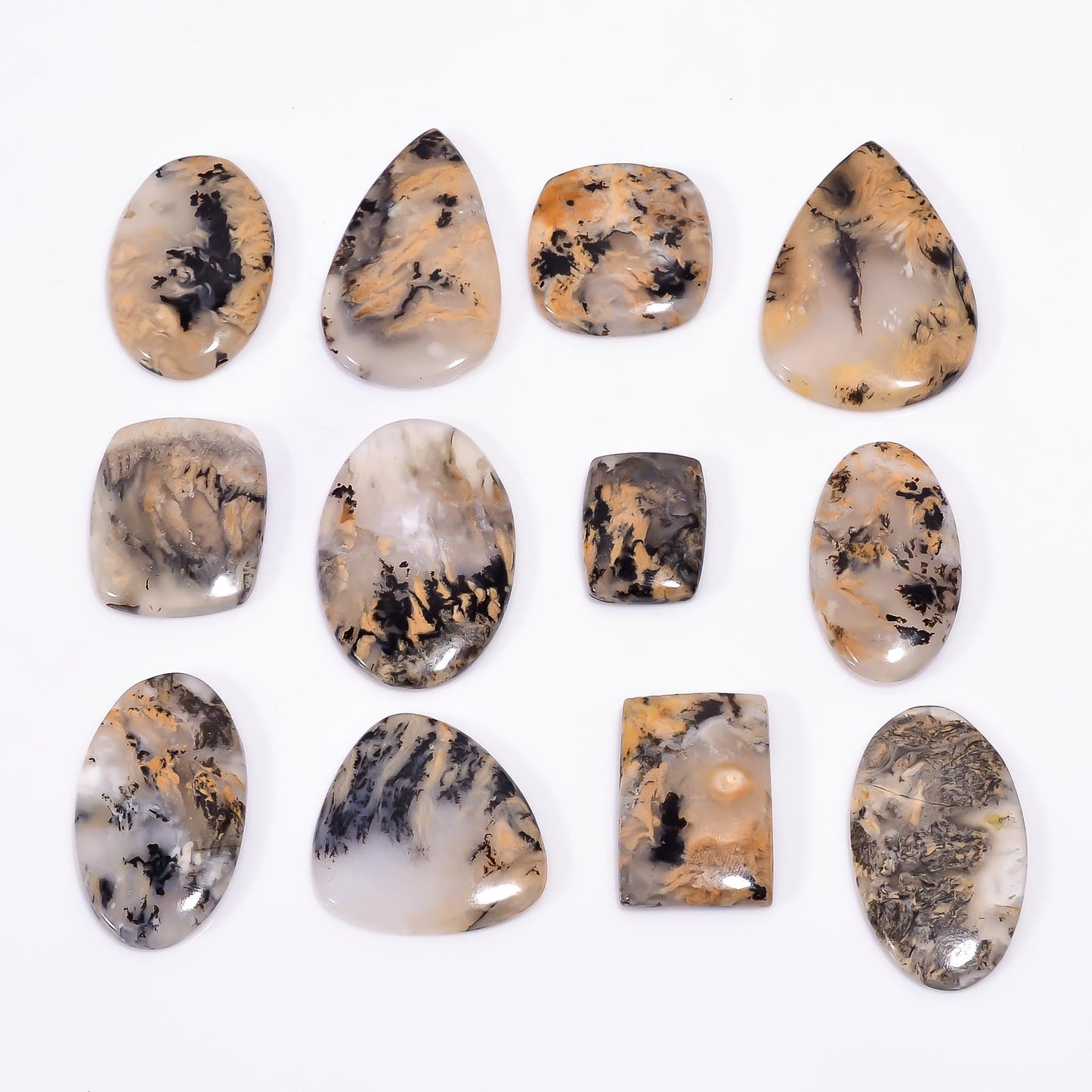 Tiger Dendritic Agate Mix Shape Gemstones Cabochons [25-35mm] (3pcs)