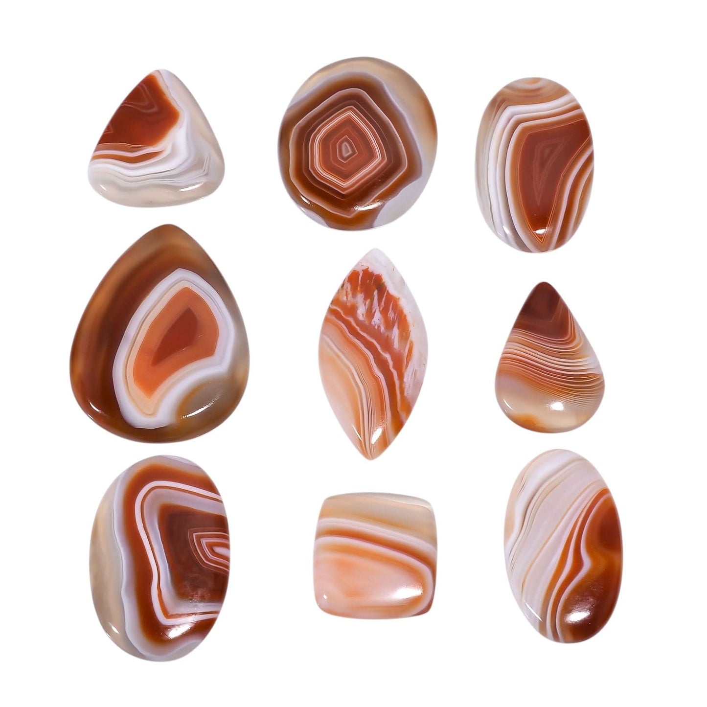 Orange Banded Agate Mix Shape Gemstones Cabochons [30-40mm] (3pcs) , Jewelry Making Loose Gemstone, Polished Gems, DIY, Wire Wrapping, Reiki, Wikka, Healing Crystals, Bulk Gemstone Deal