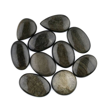 Golden Sheen Obsidian Mix Shape Gemstones Cabochons [25-35mm] (2-3pcs), Jewelry Making Loose Gemstone, Polished Gems, DIY, Wire Wrapping, Reiki, Wikka, Healing Crystals, Bulk Gemstone Deal