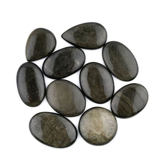 Golden Sheen Obsidian Mix Shape Gemstones Cabochons [25-35mm] (2-3pcs), Jewelry Making Loose Gemstone, Polished Gems, DIY, Wire Wrapping, Reiki, Wikka, Healing Crystals, Bulk Gemstone Deal