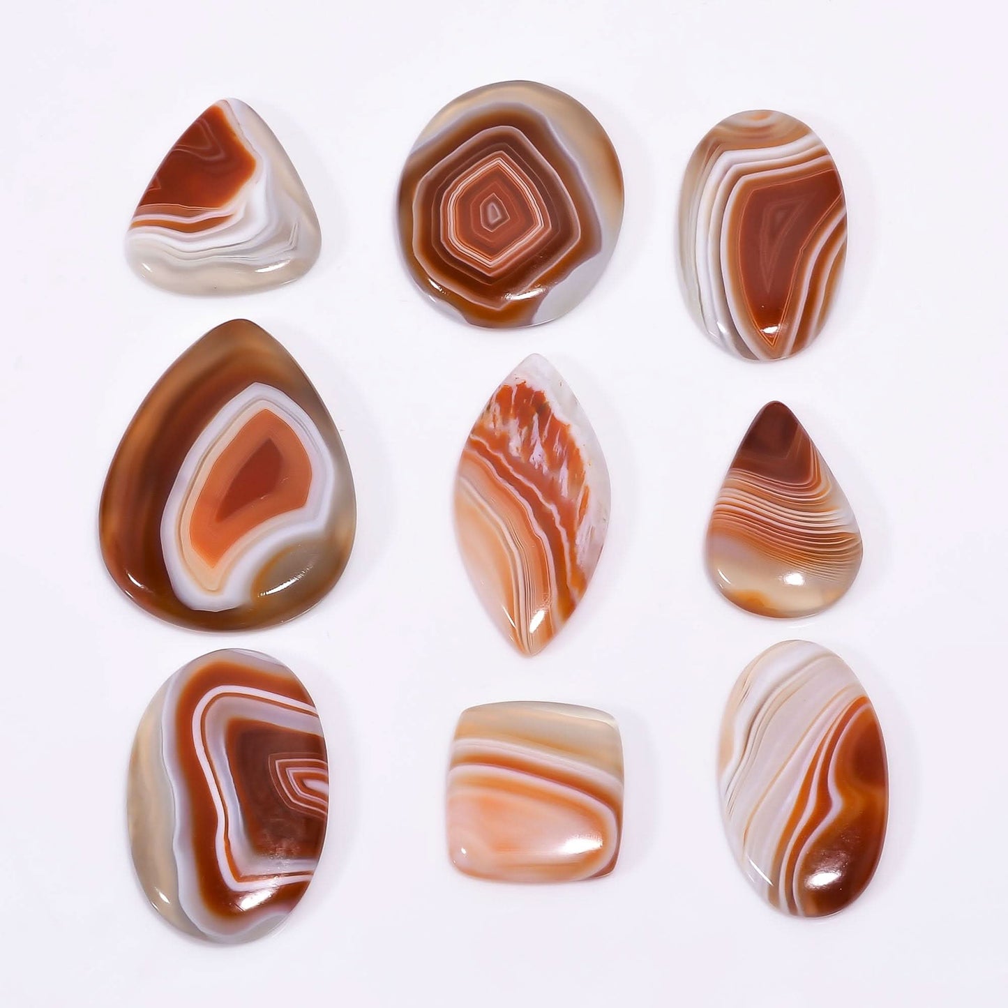Orange Banded Agate Mix Shape Gemstones Cabochons [30-40mm] (3pcs) , Jewelry Making Loose Gemstone, Polished Gems, DIY, Wire Wrapping, Reiki, Wikka, Healing Crystals, Bulk Gemstone Deal